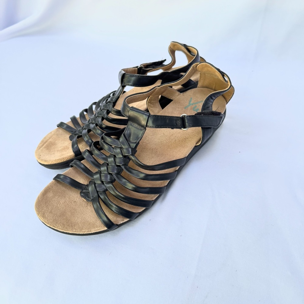 YUU Fatima Gladiator Sandals Womens 8.5 M Black Leather Bohemian Summer Strappy